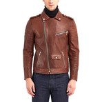 Shoals Biker Leather Jacket // Red + Brown (S)