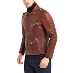 Shoals Biker Leather Jacket // Red + Brown (M)