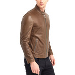 Cayuga Buttoned Collar Leather Jacket // Khaki (L)