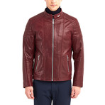 Oahe Biker Leather Jacket // Bordeaux (3XL)