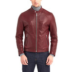 Cayuga Buttoned Collar Leather Jacket // Bordeaux (L)