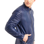 Oahe Biker Leather Jacket // Dark Blue (S)