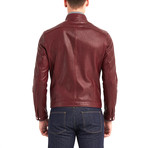 Cayuga Buttoned Collar Leather Jacket // Bordeaux (M)