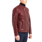 Oahe Biker Leather Jacket // Bordeaux (M)
