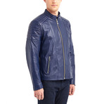 Oahe Biker Leather Jacket // Dark Blue (XL)