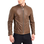 Cayuga Buttoned Collar Leather Jacket // Khaki (L)