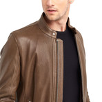 Cayuga Buttoned Collar Leather Jacket // Khaki (M)