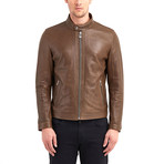 Cayuga Buttoned Collar Leather Jacket // Khaki (XL)
