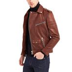 Shoals Biker Leather Jacket // Red + Brown (XL)