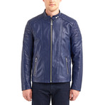 Oahe Biker Leather Jacket // Dark Blue (3XL)