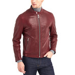 Cayuga Buttoned Collar Leather Jacket // Bordeaux (XL)