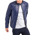 Oahe Biker Leather Jacket // Dark Blue (L)