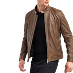 Cayuga Buttoned Collar Leather Jacket // Khaki (S)