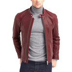 Cayuga Buttoned Collar Leather Jacket // Bordeaux (3XL)
