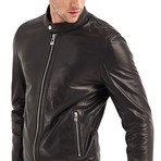 Cayuga Buttoned Collar Leather Jacket Ii // Black (XL)