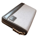 Canvas + Leather Zipper Travel RFID Wallet (Gray)