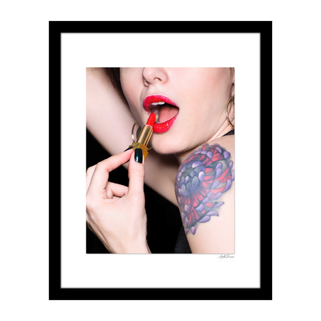 Red Lipstick Edgy Framed Wall Art (12"W x 16"H x 2"D)
