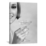 1960s Smiling Woman Wearing Pearls Offering A Toast Looking At Camera // Vintage Images (12"W x 18"H x 0.75"D)