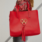 Valentino // Large V-Ring Shopping Tote // Red