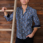 Wagner Print Button-Up Shirt // Navy (S)