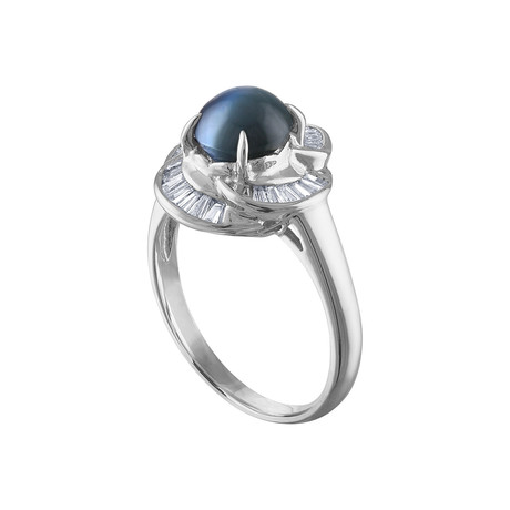 Estate Platinum Cat's Eye + Diamond Ring // Ring Size: 6