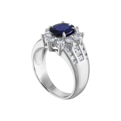 Estate Platinum Sapphire + Diamond Ring // Ring Size: 4.75