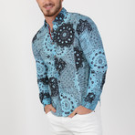 David Print Button-Up Shirt // Aqua (L)