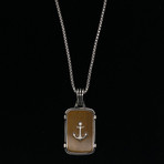 925 Solid Sterling Silver Anchor Dog Tag Necklace (Tiger Eye)
