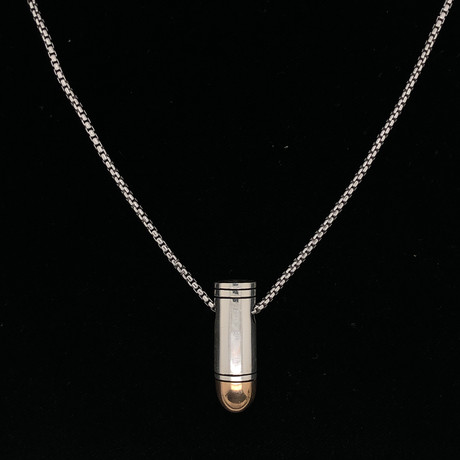 Solid Sterling Silver Bullet Necklace + 22" Round Box Chain