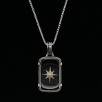 925 Solid Sterling Silver Shooting Star Dog Tag Necklace // Black Onyx