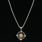 Stone Compass Necklace + 22" Round Box Chain (Black Onyx)