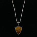 925 Solid Sterling Silver Armor Shield Necklace (Black Onyx)