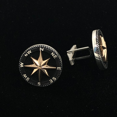 Solid Sterling Silver Compass Cufflinks