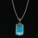 Turquoise Dog Tag Necklace + 22" Round Box Chain