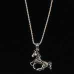 925 Solid Sterling Silver Raging Stallion Necklace
