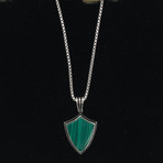 925 Solid Sterling Silver Armor Shield Necklace (Green Aventurine)