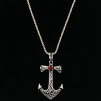 Solid Sterling Silver Anchor Necklace + 24" Rope Chain