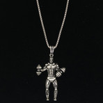 Solid Sterling Silver Body Builder Necklace + 22" Round Box Chain