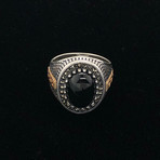 Black Onyx Greek Key Design Ring (Size 8)