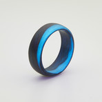 Carbon Fiber Teal Marbled Glow Ring (6.5)