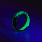 Carbon Fiber Green Marbled Glow Ring (6.5)