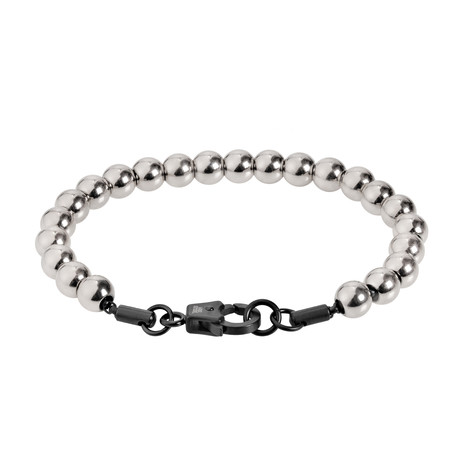 Bead + Chain Bracelet // Black + Silver (7.5")