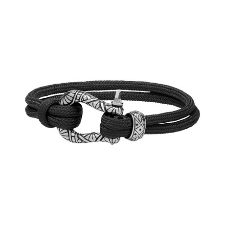 Cord U-Lock Bracelet // Black + Silver (7")