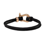 Cord U-Lock Clasp Bracelet // Black + Rose Gold (8")