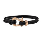 Cord U-Lock Clasp Bracelet // Black + Rose Gold (8")