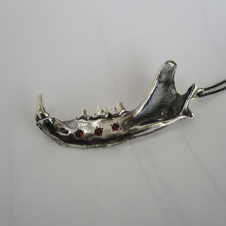 Lynx Jaw Pendant // Solid Sterling Silver + Blood Garnet