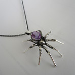 Precious Gem Spider Pendant // Solid Sterling Silver + Dark Amethyst