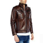 Blackbird Leather Jacket // Brown (4XL)