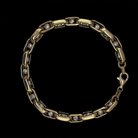 Solid 18K Yellow Gold Chambered Diamond Cut Balls Link Bracelet
