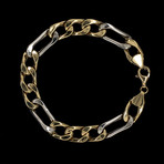 Solid 18K Yellow Gold Two-Tone Figaro Bracelet
